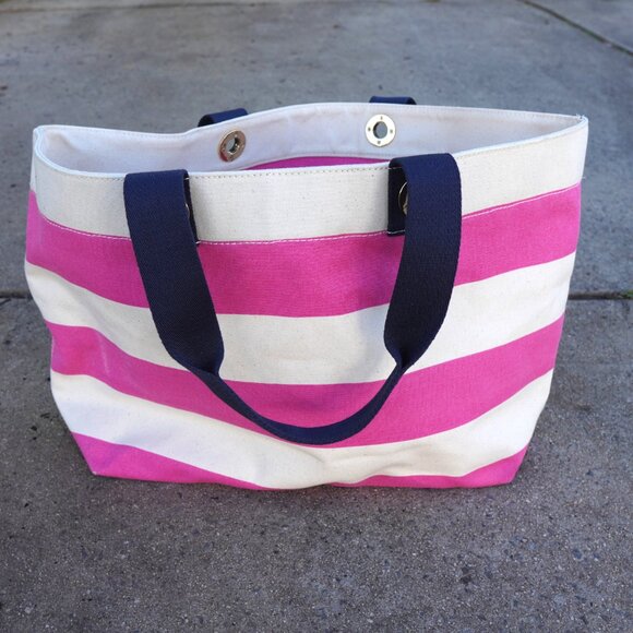 Tommy Hilfiger Classic Pink Striped Canvas Beach Tote Bag - Picture 7 of 11